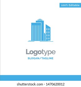 Skyscraper, Architecture, Buildings, Business, Office, Real Estate Blue Solid Logo Template. Place for Tagline. Vector Icon Template background