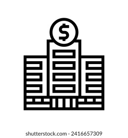 skyscraper bank building line icon vector. skyscraper bank building sign. isolated contour symbol black illustration