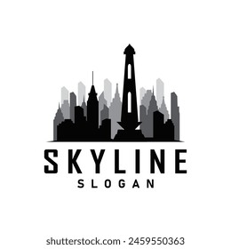 Rascacielos negro diseño de silueta hermosa ciudad skyline logo con alto edificio de la ciudad ilustración para la Plantilla y la marca