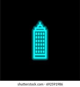 Skyscraper blue glowing neon ui ux icon. Glowing sign logo vector