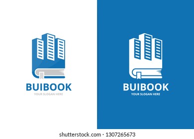 Skyscraper and book logo combination. Unique real estate and bookstore logotype design template.
