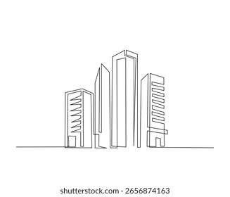 Skyscraper edifício arquitetura esboço desenho ilustração. um desenho de linha contínua de construção moderna cidade.
