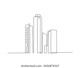 Skyscraper building architecture outline drawing illustration. one continuous line drawing of Modern city building.