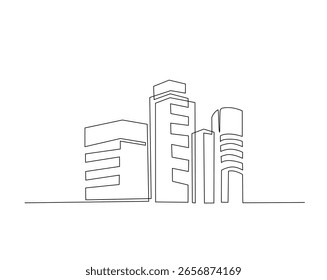 Skyscraper edifício arquitetura esboço desenho ilustração. um desenho de linha contínua de construção moderna cidade.