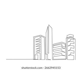 Skyscraper building architecture outline drawing illustration. one continuous line drawing of Modern city building.