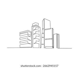 Skyscraper building architecture outline drawing illustration. one continuous line drawing of Modern city building.