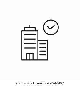 Vector de signo de icono de marca de verificación de edificio de rascacielos