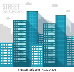 skyscraper building in city space with road on flat style background concept. Vector illustration design