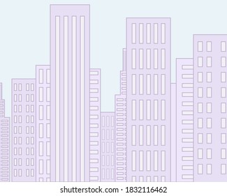 Skyscraper building in city space view on flat style concept. Vector design modern urban landscape city life view with house facades. Industrial constructions with apartments and office premises