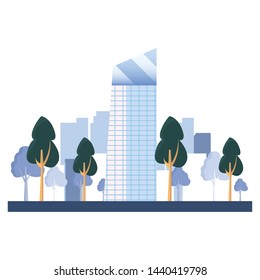 skyscraper building city street trees outdoors
