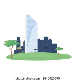 skyscraper building city trees outdoors