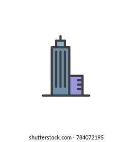Skyscraper building construction filled outline icon, line vector sign, linear colorful pictogram isolated on white. Symbol, logo illustration. Pixel perfect vector graphics