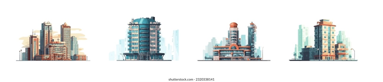 Skyscraper building flat cartoon isolated on white background. Vector illustration