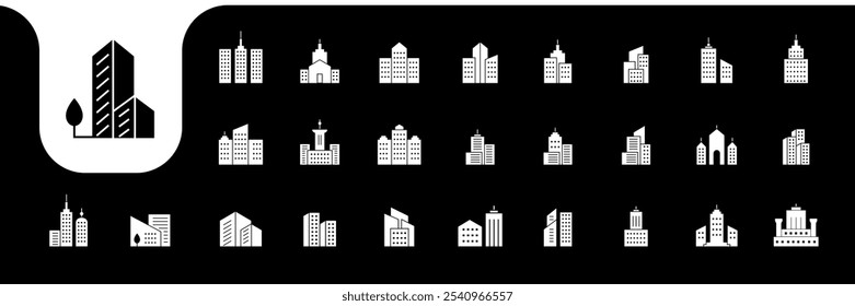 Vector de diseño de iconos planos de construcción de rascacielos