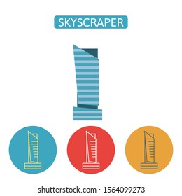 Skyscraper building flat icons. Editable stroke office center sign for website application. Urban infrastructure. Architecture and city institution vector illustration isolated on white background