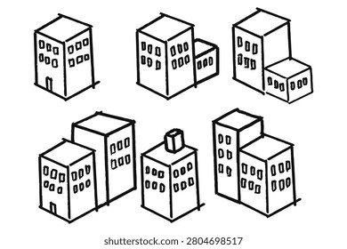 Skyscraper building hand drawing vector. Ideal for architectural portfolios, symbolizing urban expansion, commercial real estate growth, modern city lifestyles, and corporate heights.