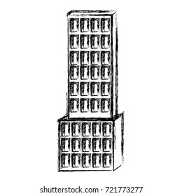 skyscraper building icon monochrome blurred silhouette vector illustration