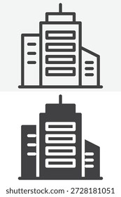 Conjunto de iconos de construcción de rascacielos en diferentes estilos. Icono de línea, contorno y sólido con signo y Vector de trazo editable. Icono de construcción para ingeniería.