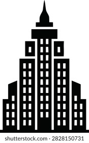 Skyscraper building icon, vector illustration of a tall office building or apartment complex, flat design style, isolated on white background.