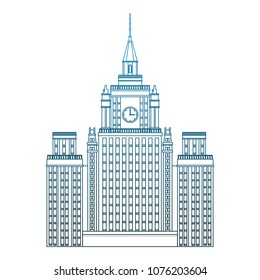 Skyscraper building isolated on blue lines