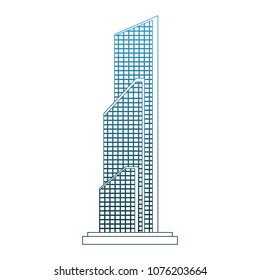 Skyscraper building isolated on blue lines