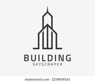 Skyscraper Building Office Skyline Architecture Luxury Line Art Minimalist Vector Logo Design