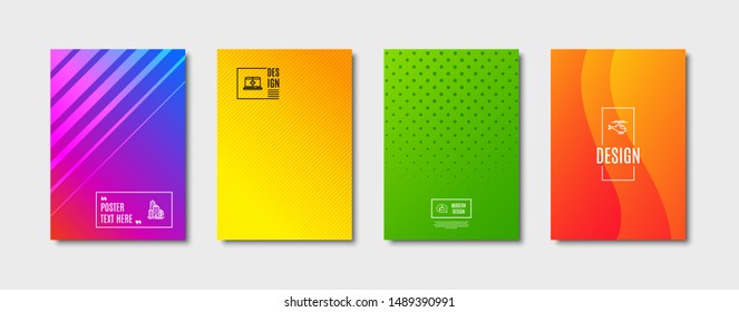 Skyscraper buildings, Helicopter and Feedback line icons set. Cover design, poster template. Medical help sign. Town architecture, Copter, Speech bubble. Medicine laptop. Business set. Vector