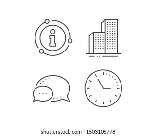 Skyscraper buildings line icon. Chat bubble, info sign elements. City architecture sign. Town symbol. Linear skyscraper buildings outline icon. Information bubble. Vector