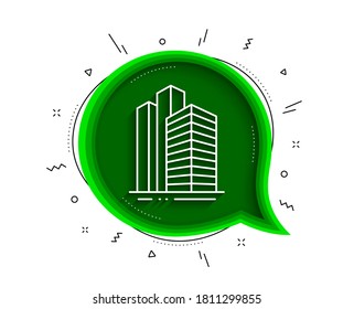 Skyscraper buildings line icon. Chat bubble with shadow. City architecture sign. Town symbol. Thin line skyscraper buildings icon. Vector