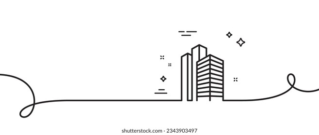 Skyscraper buildings line icon. Continuous one line with curl. City architecture sign. Town symbol. Skyscraper buildings single outline ribbon. Loop curve pattern. Vector