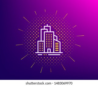 Skyscraper buildings line icon. Halftone pattern. City architecture sign. Town symbol. Gradient background. Skyscraper buildings line icon. Yellow halftone pattern. Vector