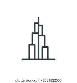 Skyscraper Burj Khalifa, architecture of Dubai outline icon. Line sign world tallest building. Vector isolated pictogram for web and app on white background editable stroke.