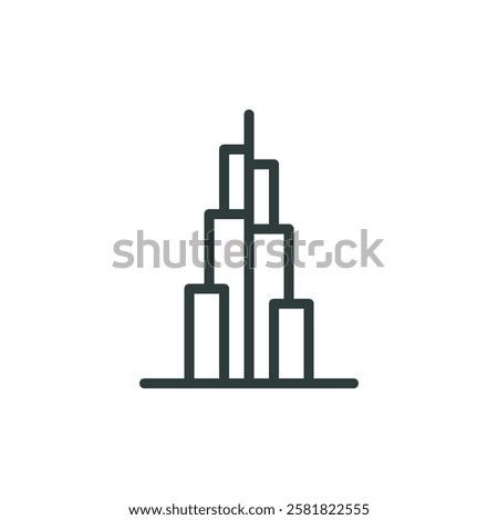Skyscraper Burj Khalifa, architecture of Dubai outline icon. Line sign world tallest building. Vector isolated pictogram for web and app on white background editable stroke.