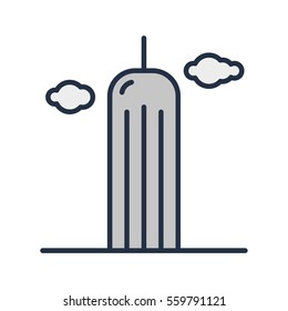 Skyscraper Business Building with Clouds Front View Minimal Colorful Flat Line Stroke Icon Pictogram Symbol Illustration