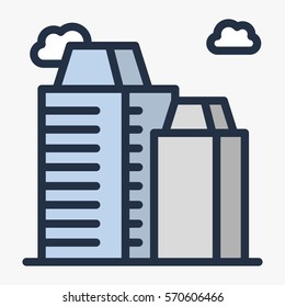 Skyscraper Business Building with Clouds Minimal Colorful Flat Line Stroke Icon Pictogram Symbol Illustration