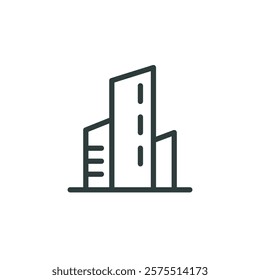 Skyscraper, business district, construction company outline icon. Line sign big high building, city, megapolis. Vector isolated pictogram for web and app on white background editable stroke.