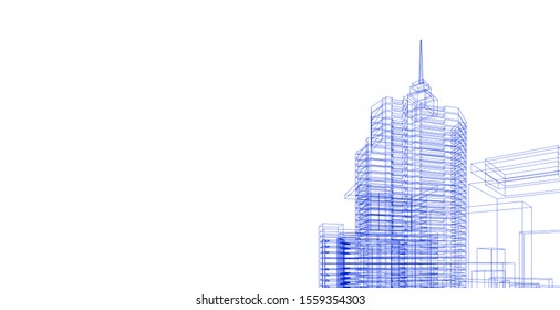 A skyscraper in the city, architecture sketch 3d illustration 