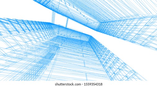 A skyscraper in the city, architecture sketch 3d illustration 