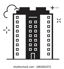Icono Plano Del Edificio De La Ciudad De Los Rascacielos Aislado En Fondo Blanco