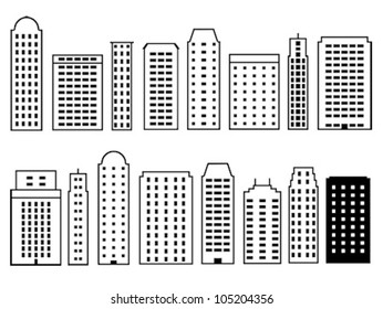 Skyscraper city icon set. Icons collection for modern city skylines.