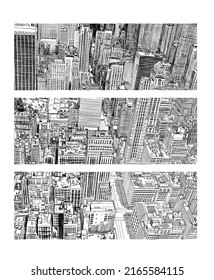 Skyscraper City Seamless, hand drawing line illustration.