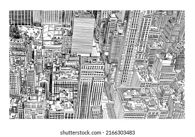 Skyscraper City Seamless, hand drawing line illustration.