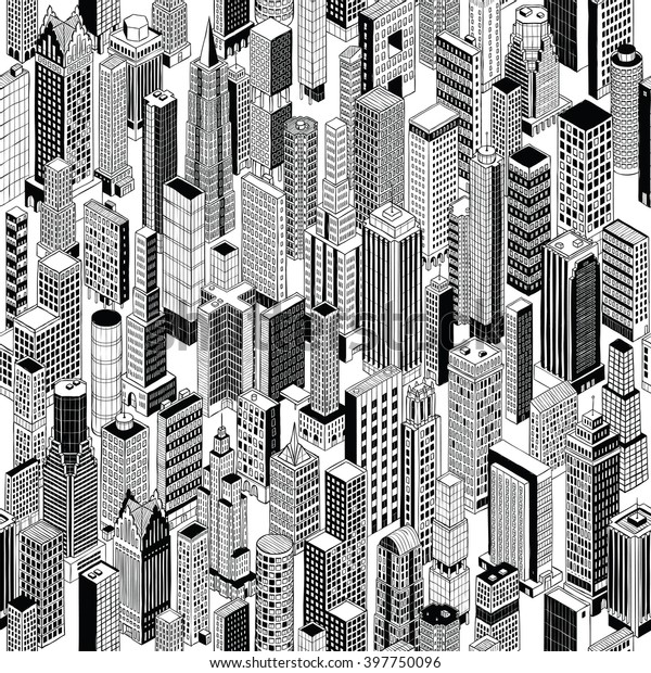 Skyscraper City Seamless Pattern Hand Drawing Stock Vector (Royalty ...