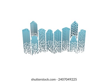 Ciudad de rascacielos de la silueta de Skyline en vector, metrópolis construcción de inmuebles.