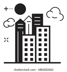 Rascacielos Edificio De La Ciudad Icono Plano Aislado En Fondo Blanco