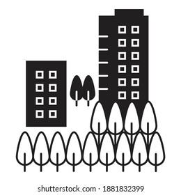 Skyscraper Cityscape Park Building Flat Icon Isolated On White Background