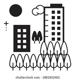 Skyscraper Cityscape Park Building Flat Icon Isolated On White Background