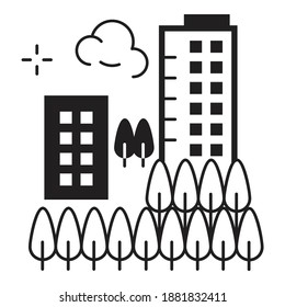 Skyscraper Cityscape Park Building Flat Icon Isolated On White Background