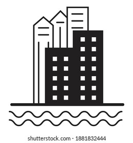 Aislamiento De Icono Plano Del Edificio Del Río Cityscape En Fondo Blanco