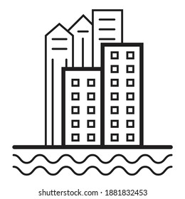 Skyscraper Cityscape River Building Flat Icon Isolated On White Background